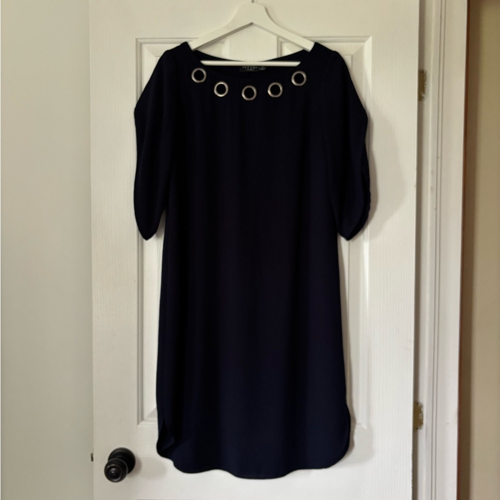Iris Setlakwe Navy Dress with Metal Grommet Detail